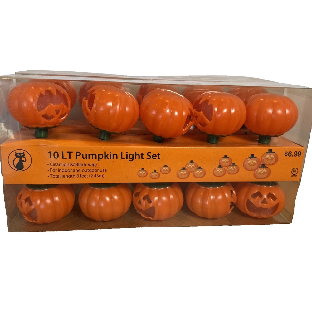 2- 10 LT Pumpkin Light Set 8 Feet CVS 12 bulbs Indoor & Outdoor plug 2009